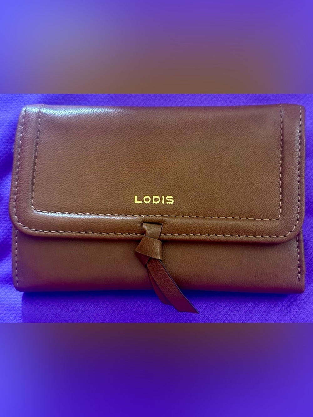 Lodis Brown Leather Wallet with Gold Logo and Tassel